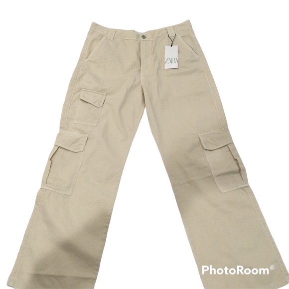 Zara TRF WIDE LEG CARGO PANTS size 42 NWT - Picture 2 of 4